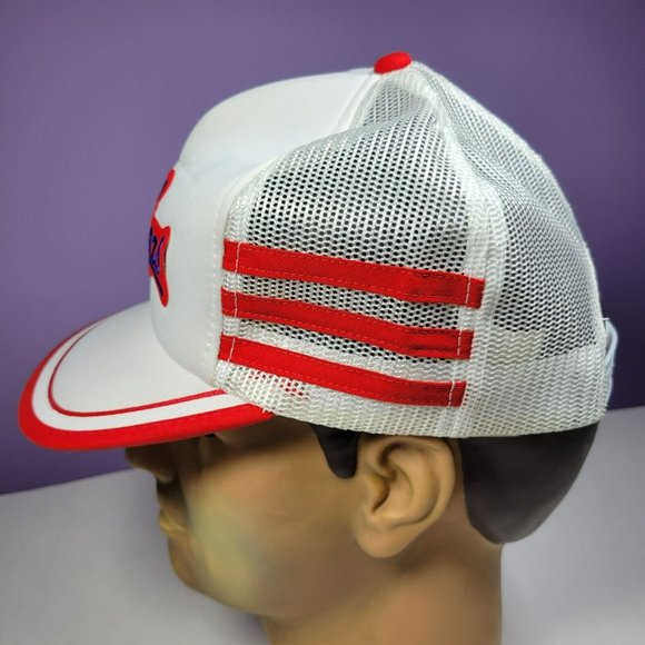 Vintage YoungAn LAS VEGAS Snap Back Mesh Trucker Hat Cap 3-Stripe White / Red - Picture 5 of 10